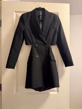 stradivarius Black Cropped Double-Breasted Blazer Dress